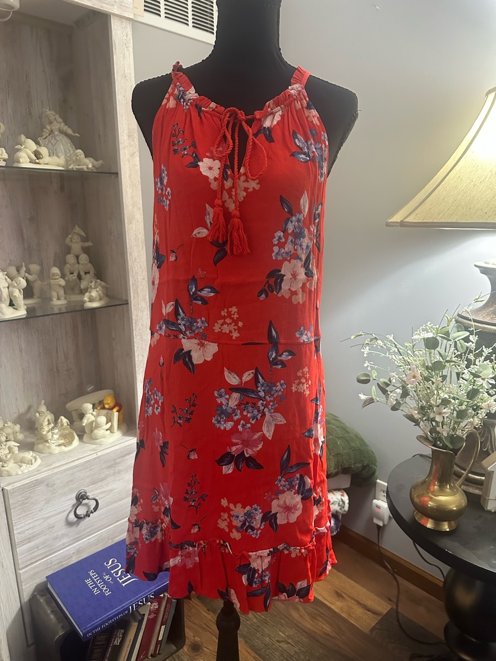 cupcakes & cashmere Red Floral Tassel-Front Mini Dress